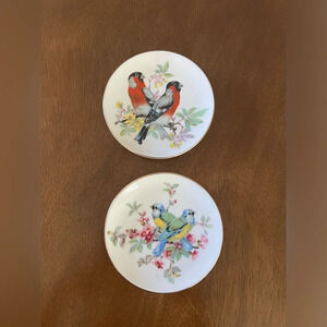 Vintage MCM Set Of 2 Bird Themed Porcelain Decorative Mini Plates Made in Japan